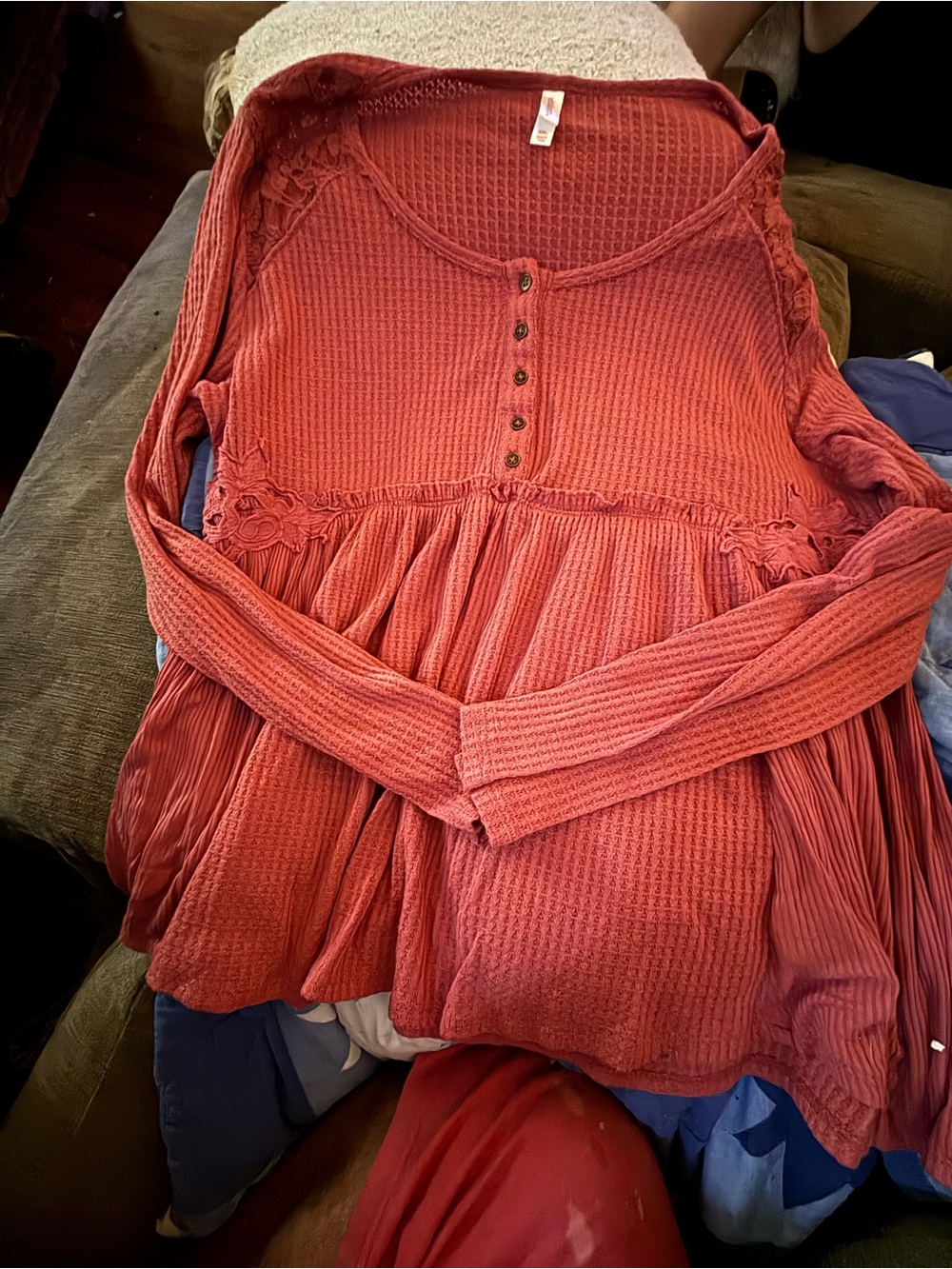 Xhilaration Rust Waffle-Knit Peplum Button-Front Tunic XXL